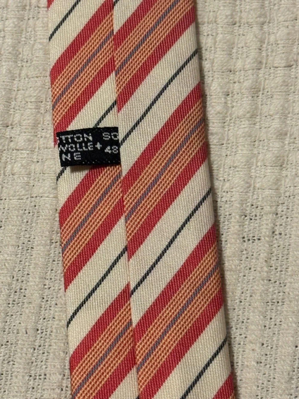 Vintage Christian Dior Monsieur Tie - Cream Coral Salmon Stripe Made France